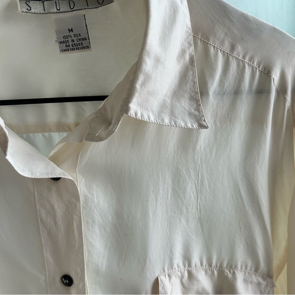 100% silk NY STUDIO long sleeve blouse ivory - Picture 2 of 3
